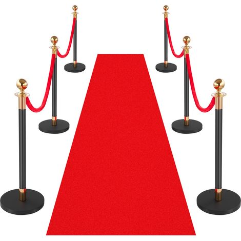 Poteau de Guidage 6PCs, Potelet Guide-file avec 4 Cordes en Velours de 1,5 m et Tapis Rouge, pour Contrôle de Foules Théâtre Fête Mariage Exposition, Poteau de Balisage avec Base Creuse (1/5)