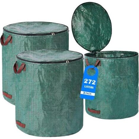 Lot de 3-Sac Jardinage Dechets avec Couvercle 272L - 4 Poignées Indéchirables, Sac Dechet Vert Reutisable et Pliable - Sac Jardin Polypropylène Robuste (1/4)