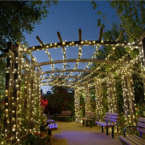 Guirnalda de 200 luces LED solares, luz blanca cálida, 8 modos para decoración. (1/4)