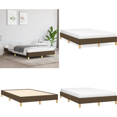 Cadre de lit sans matelas marron foncé 120x190 cm tissu - Cadre De Lit - Lit Double - Literie - Meuble Chambre - Bois Massif - Home & Living (1/5)
