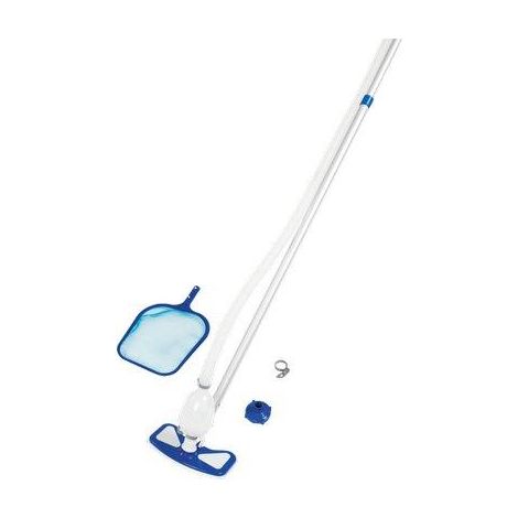 KIT PULIZIA PISCINA AQUACLEAN 58234 BESTWAY SCOPA+RETINO+TUBO+MANICO CM 279+ADATTATORI