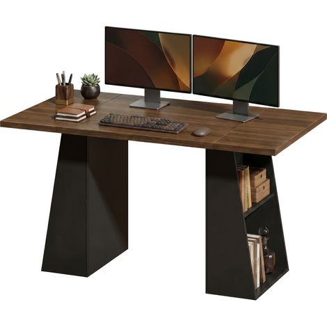 Bureau à 4 étagères ouvertes, style industriel, 140 cm, marron-noir (1/5)