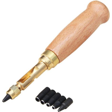 Perforatrice rotative pour cuir, outil de reliure avec 6 embouts de tailles différentes et manche en bois. (1/5)