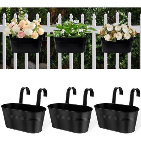 Hängende Blumentöpfe 3er Set Schwarz Metall mit Haken für Balkon & Zaun (1/5)