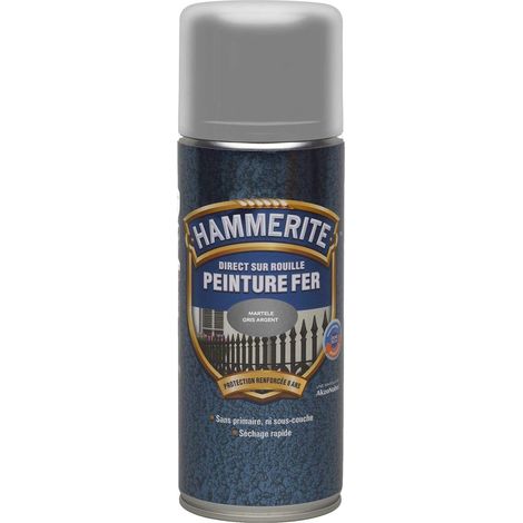 Peinture Fer aérosol Direct sur Rouille - Martelé Gris Argent - 400 ml - Hammerite