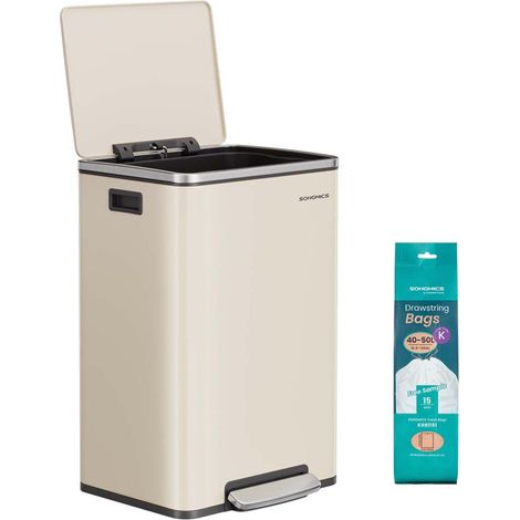 Pattumiera da cucina da 50 litri con 15 sacchetti in acciaio secchio interno in plastica rimovibile con coperchio maniglie con chiusura ammortizzata beige 120007183