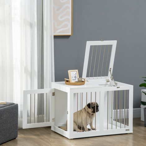 CHICFURN Jaula para perro mediano 80 x 50 x 56,5 cm MDF blanco, 2 puertas (1/5)