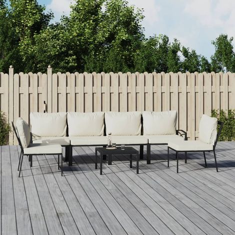7-tlg. Garten-Lounge-Set mit Sandfarbigen Kissen Stahl vidaXL (1/5)