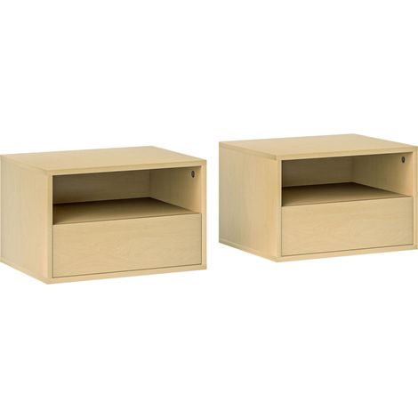 Set 2 comodini sospesi con cassetto e ripiano aperto 45 x 35 x 27,5 cm legno naturale (1/5)