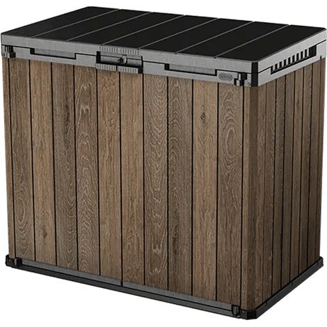 Keter Store It Out Darwin Walnuss – 1100 L Gartenbox – Holzoptik, wetterfest, abschließbar (1/4)