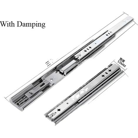 (Avec amortissement - 50 cm) 1 paire de glissières de tiroir robustes sans verrou, capacité de charge 500 lb, à roulement à billes, extension complète, rail de guidage à 3 plis. (1/5)