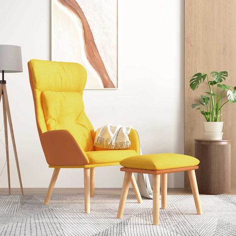 vidaXL Sillón relax y taburete tela y cuero sintético amarillo mostaza (1/5)