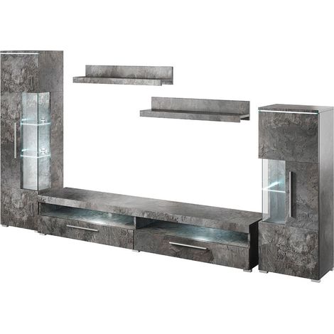 Composizione di 5 mobili design per soggiorno color grigio effetto ardesia collezione BOMBAY