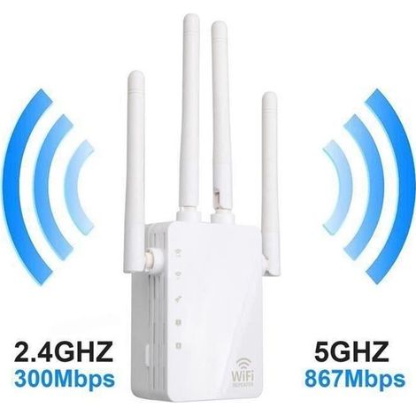 Répéteur Wifi 1200 Mbps Double Bande à travers le mur répéteur 4 antenne WiFi Range Extender