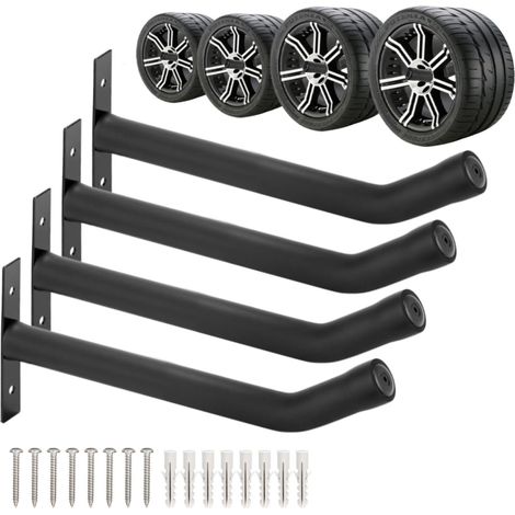 Lot de 4 supports muraux robustes avec crochets d'échelle, crochets de garage pour pneus, rangement d'échelle et organisation de garage, construction en acier de 31 cm (1/5)