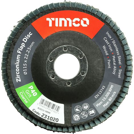 TIMCO Flap Disc Zirconium Type 29 Conical P40 Grit - 115 x 22.23