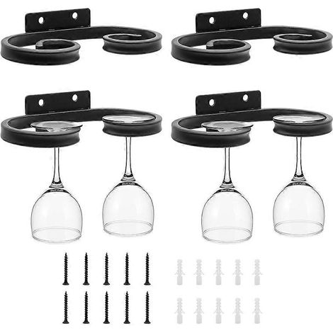 4 pièces mural vin verre support stemware métal noir vin tasse glasses hanger support stemware rangement organisateur (1/5)