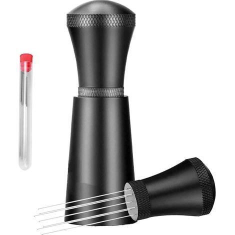 longziming Espresso WDT Tool - Distributeur de Café - 7 Aiguilles 0,3 mm - Aluminium - Avec Support - Accessoire Barista - Distributeur de Café Amovible - Zwart (1/5)