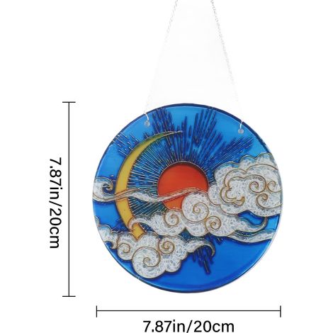 Décoration d'intérieur : Suspension décorative en acrylique coloré représentant un soleil, une lune et des nuages, avec pare-soleil intégré. (1/5)