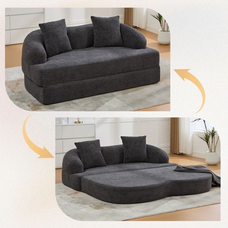 Canapé Convertible 2 Places Canapé-Lit Pliable avec 2 Coussins, Sofa Gain de Place pour Salon, Chenille Nior (1/5)