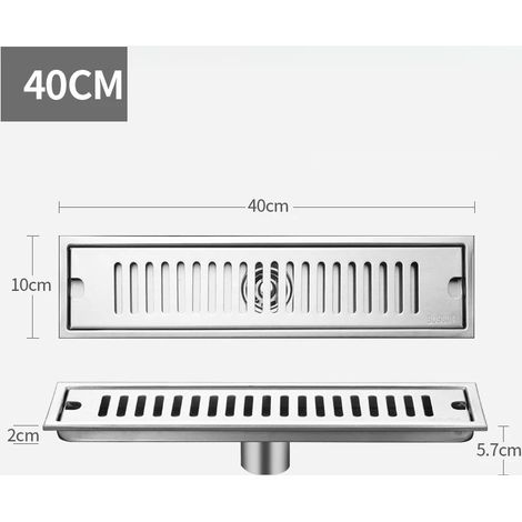 (40CM Middle row)Long Floor Drain Bathroom Stainless Steel 304 Thickened Large Capacity Anti-odor Shower Room Rectangular (1/4)