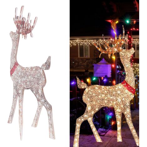 Cerf lumineux à paillettes de Noël, étanche, LED, piquets de sol pour décoration extérieure de jardin et pelouse (1/4)