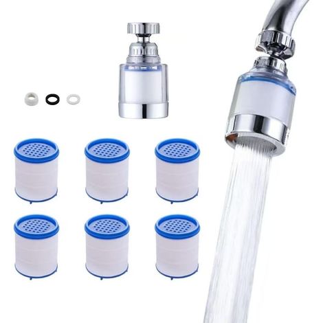Filtre à eau de robinet à 360°, total de 6 éléments filtrants en coton PP, filtre de douche de cuisine, prolongateur d'économie d'eau (1/5)