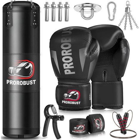 Sac de Frappe Oxford, 120 cm Lourd pour Adultes avec Gants de 12 oz pour MMA, Kickboxing, karaté, entraînement à Domicile (Non rempli), Noir, 120 cm (1/5)