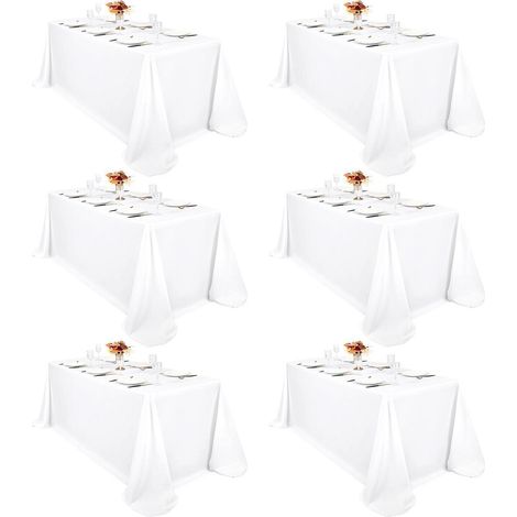 Lot de 6 nappes rectangulaires blanches 229x396 cm polyester lavable hydrofuge
