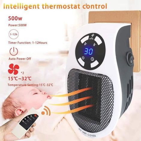 Radiateur Soufflant - 500 W - Céramique - Télécommande Incluse - Thermostat Réglable - Pour Salon (1/4)
