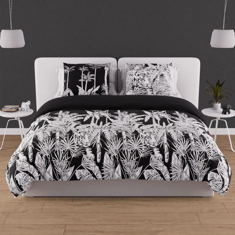 Parure Housse de Couette en Coton 57 Fils 240x220 cm Tigre Noir (1/5)