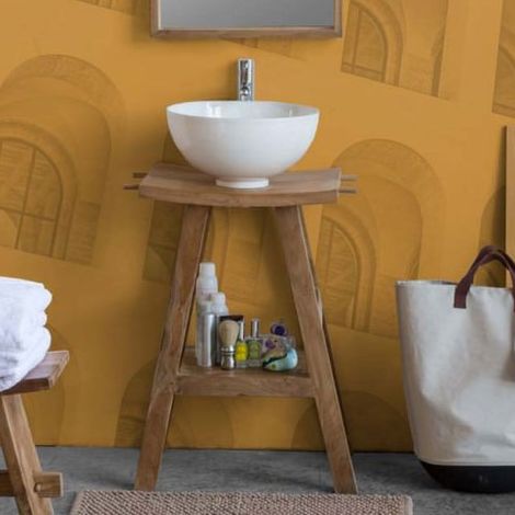 Mobile consolle bagno in Teak naturale con top semicurvo (1/3)