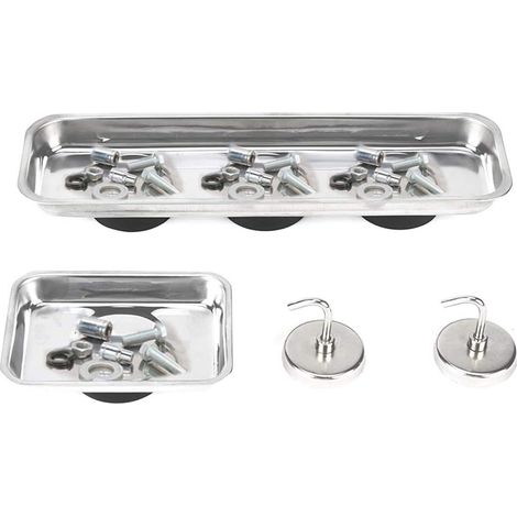 Set 4pz Vassoio Vaschetta Piatto Magnetico Porta MInuteria Viti Bulloni + Ganci