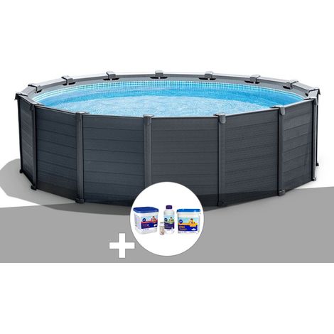 Kit piscine tubulaire Intex Graphite ronde 4,78 x 1,24 m + Kit traitement au chlore