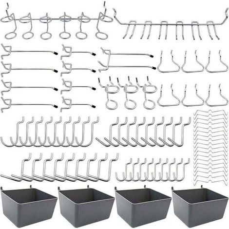 Tool Holder with Hooks for Pegboards with Trays, Peg Locks, for Organizing Various Tools, 80 Pieces (1/4)