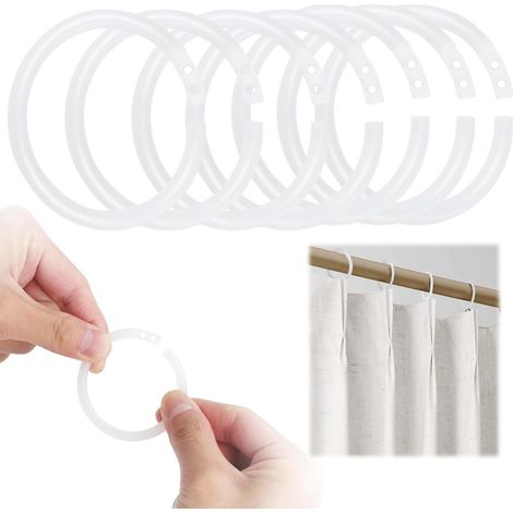 100 Anneaux pour rideaux, Crochets plastique 4x0,5cm, Design O blanc, Pour tringles salle de bain (1/5)