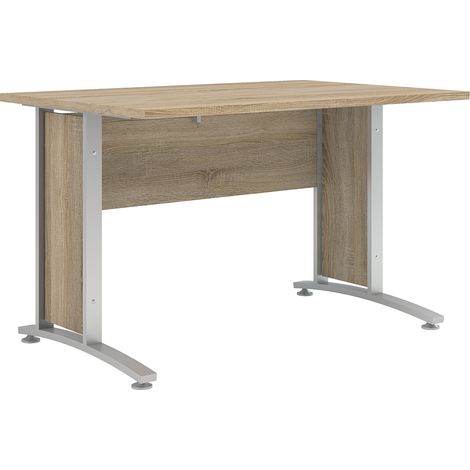 Prisme Schreibtisch C Eiche Dekor und silbergrauer Stahl.