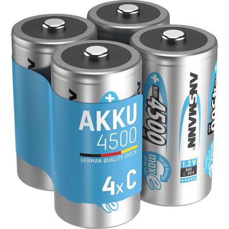 ANSMANN 4x Batterie ricaricabili stilo Baby C - 4500 mAh 1,2 V NiMH - Pila a ricarica veloce - fino a 1000 cicli di ricarica eco-friendly (1/4)