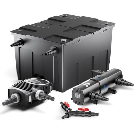 SunSun Kit complet: CBF-550 Filtre de bassin jusqu'à 60000 L Biologique, NEO10000 SuperECO pompe de filtration 10000l/h 80W, CUV-236 lampe uv UVC Clarificateur avec 36W, Y-distributeur