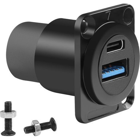 Adaptateur de montage de panneau USB3.0 et USB C 3.1-Connecteur de charge de données de montage fixe USB A et USB C femelle à femelle pour panneau de type XLR/D (1/5)
