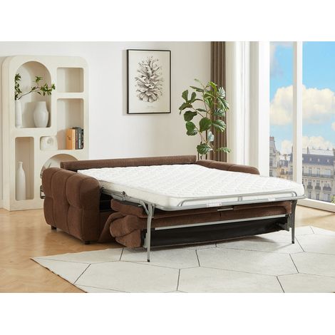 Canapé 3 places convertible express en tissu chenille marron - Couchage 140 cm ECORIA (1/4)