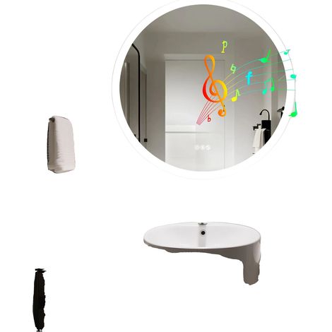 Miroir de salle de bain, haut-parleur Bluetooth, éclairage dimmable, 80CM (1/2)
