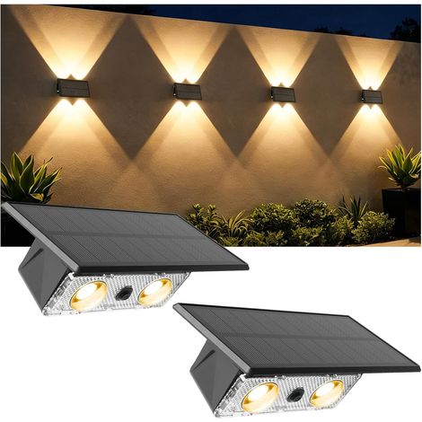 Lampes solaires pour l'extérieur, 4 lampes solaires pour jardin extérieur, appliques murales solaires à 3 modes pour l'extérieur, éclairage solaire pour mur, marches, clôture, porche, terrasse (1/5)