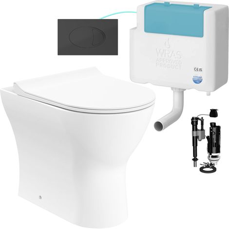 Gloss White Rimless Back to Wall Toilet and Concealed Cistern Set - Bottom Entry (1/4)