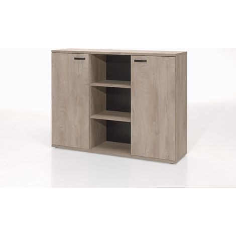 Credenza bassa per ufficio con 2 porte e scaffali colore rovere grezzo collezione YUKON