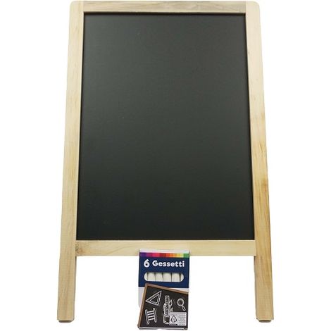 Lavagna Bar a doppio lato per Gesso Misura 40x25 con cornice in legno, 6 gessetti e spugna cancellino - Lavagnetta per la scrittura e il disegno dei b