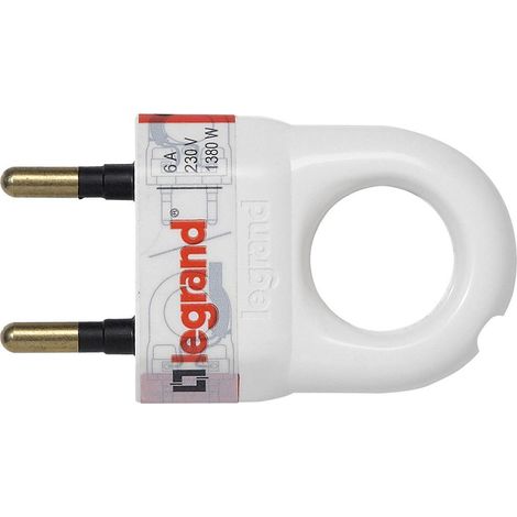 Fiche plastique 2P 6A avec anneau d'extraction Legrand Finition: Blanc