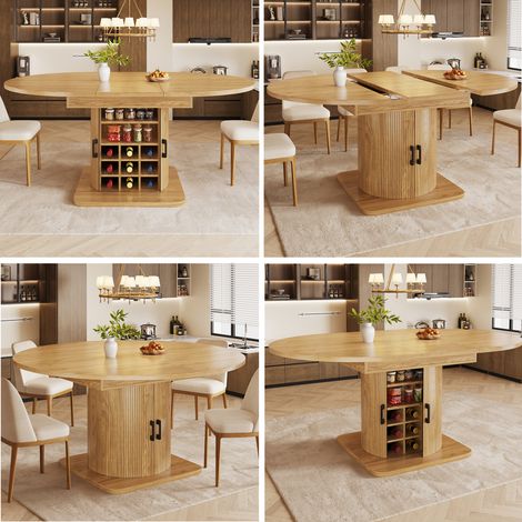 Table à Manger Extensible avec Rangement en MDF et Métal 118-158x118x76cm Étagères Amovibles pour Petits Espaces (1/5)