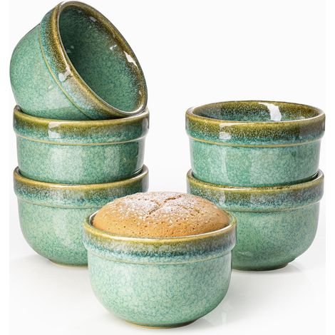 Lot de 6 Moules à Soufflé, 180 mL Ramequins Rond, Bol à Sauce Tapas, Moules pour Pudding, Creme Brulee, Bol à Dessert, Four et Micro-onde Convient (1/5)