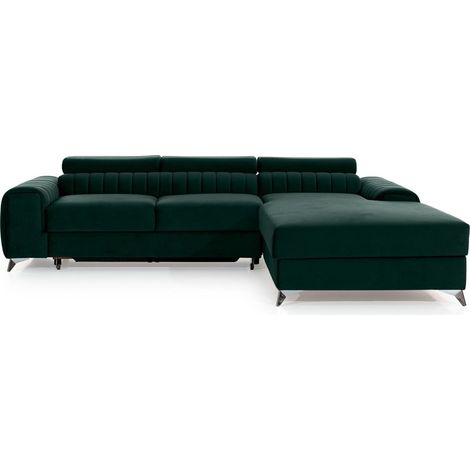 Sofá de esquina derecha Verde oscuro convertible 3 plazas JAYSON respaldo perfilado (1/5)